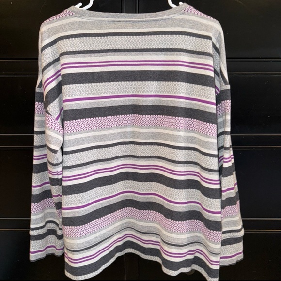T By Talbots Sweater Women's XL Purple Gray Striped Sweatshirt Pullover Cotton - Picture 7 of 8